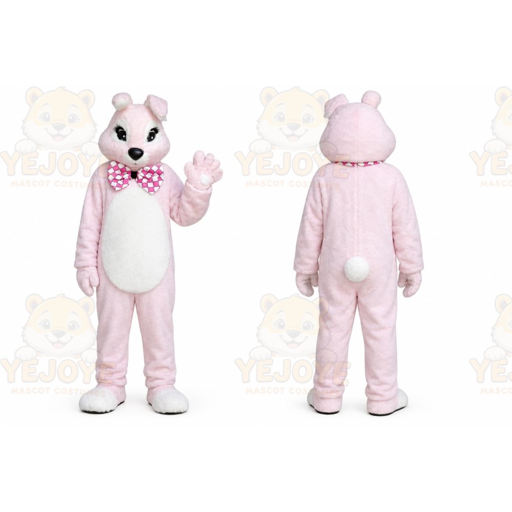 Pink Rabbit Mascot Costume with Custom Logo