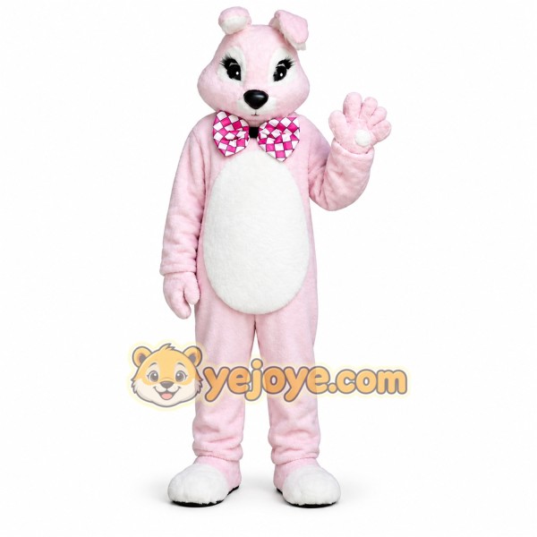 Pink Rabbit Mascot Costume with Custom Logo