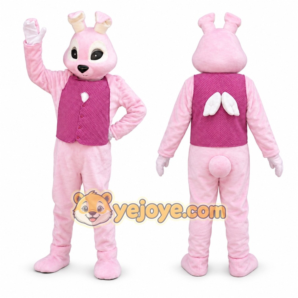Pink Rabbit Mascot Costume with Custom Logo Pink Rabbit Mascot Costume with Custom Logo