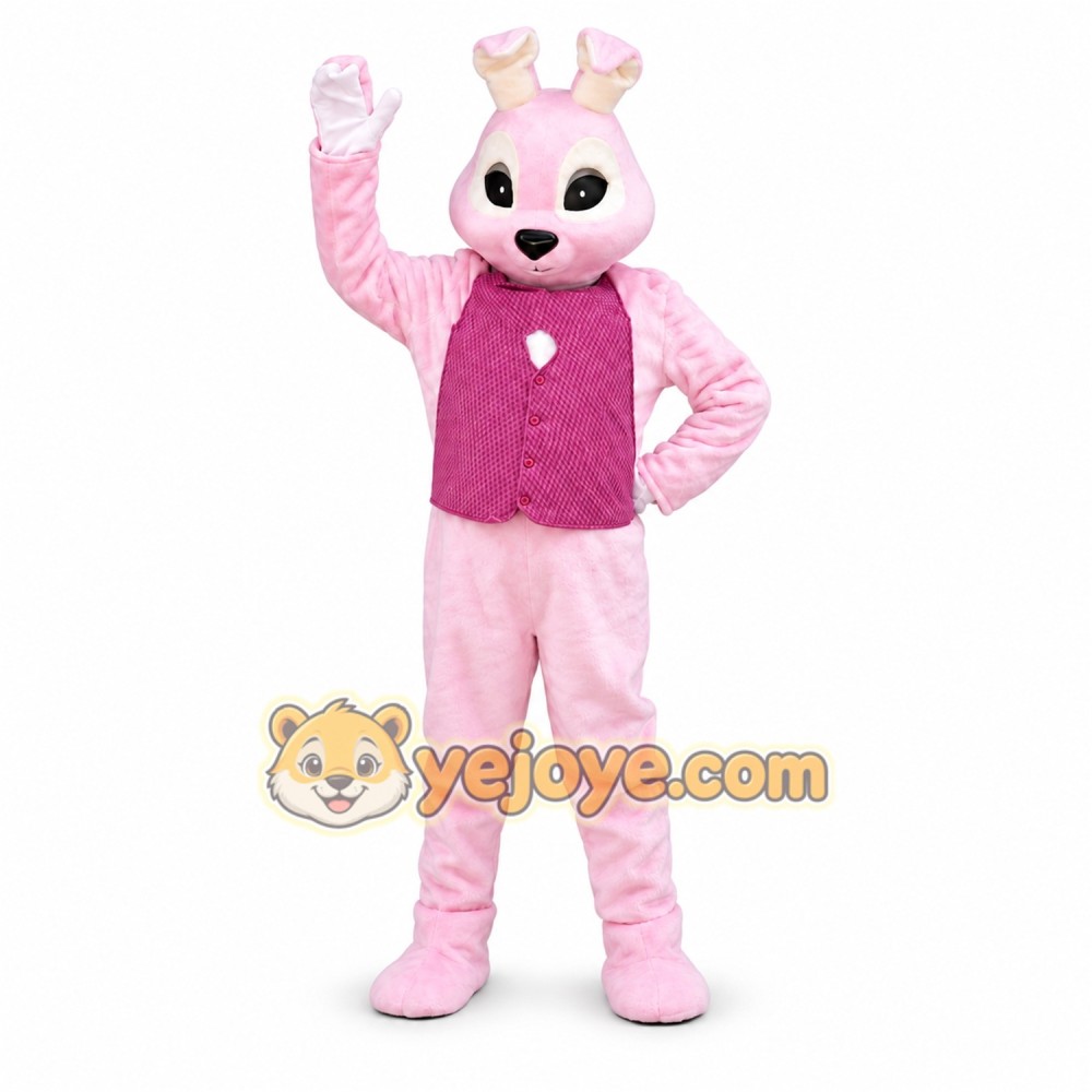 Pink Rabbit Mascot Costume with Custom Logo Pink Rabbit Mascot Costume with Custom Logo