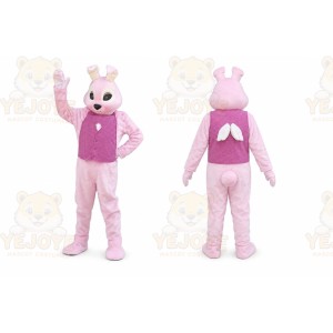 Pink Rabbit Mascot Costume with Custom Logo