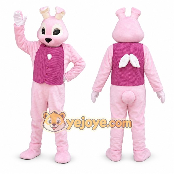 Pink Rabbit Mascot Costume with Custom Logo