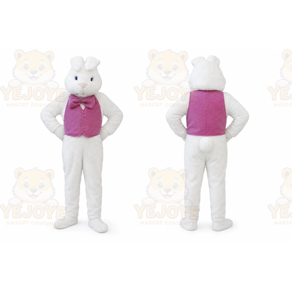 White Rabbit Mascot Costume with Custom Logo