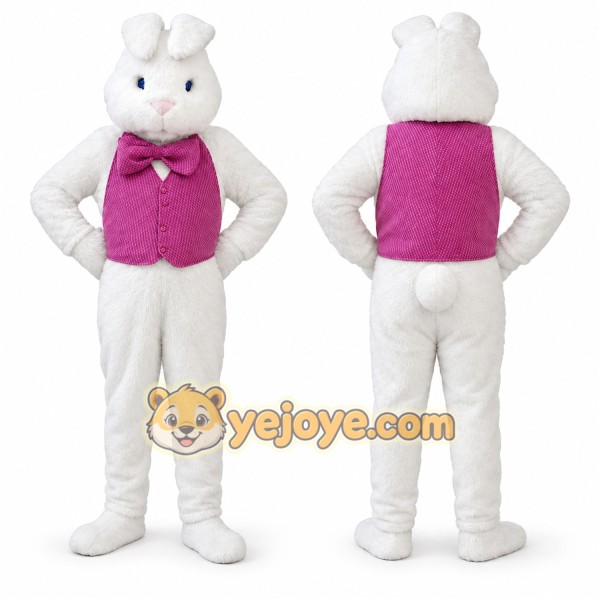 White Rabbit Mascot Costume with Custom Logo