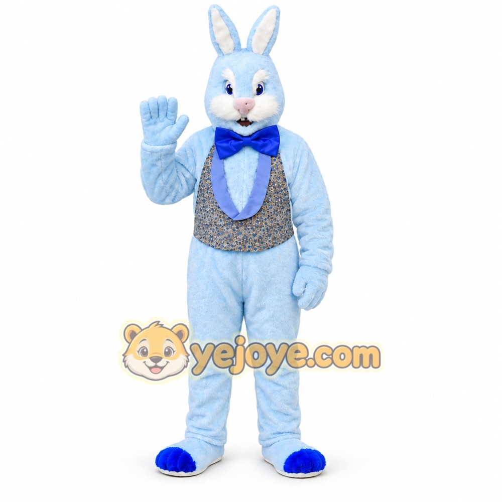 Blue Rabbit Mascot Costume with Custom Logo Blue Rabbit Mascot Costume with Custom Logo