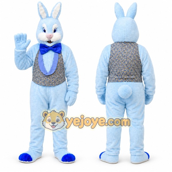 Blue Rabbit Mascot Costume with Custom Logo