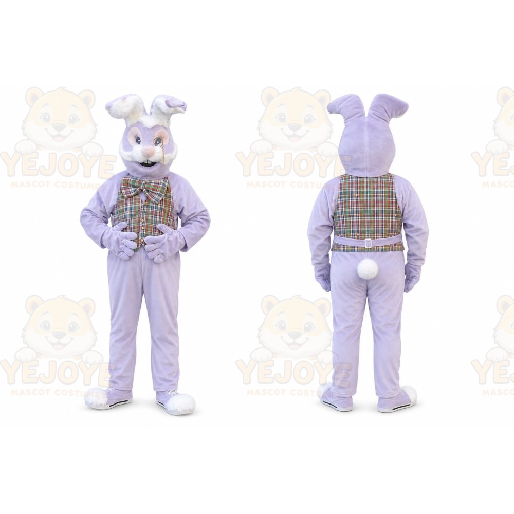 Purple Rabbit Mascot Costume with Custom Logo