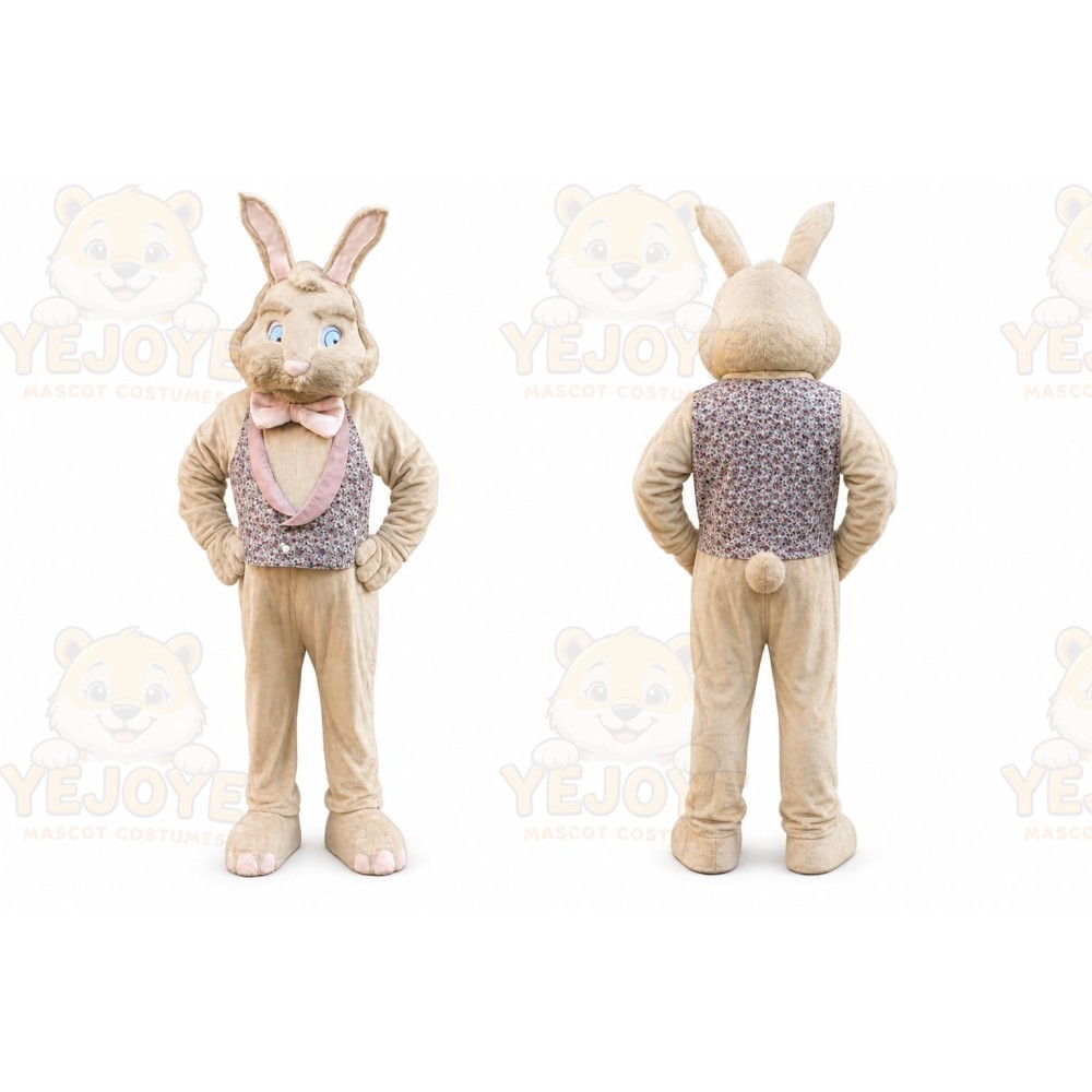 Brown Rabbit Mascot Costume with Custom Logo