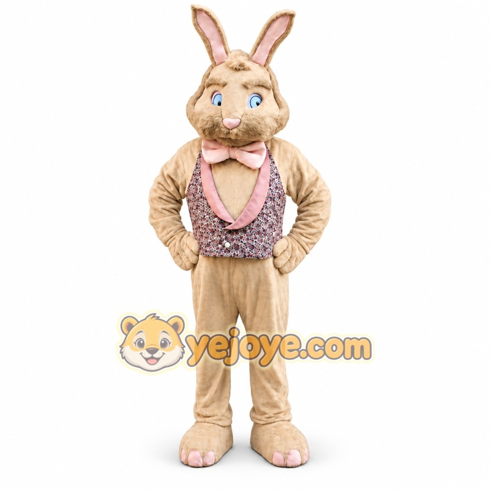 Brown Rabbit Mascot Costume with Custom Logo Brown Rabbit Mascot Costume with Custom Logo