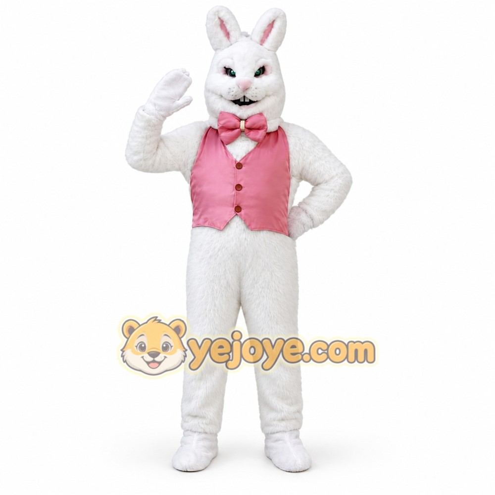 White Rabbit Mascot Costume with Custom Logo White Rabbit Mascot Costume with Custom Logo