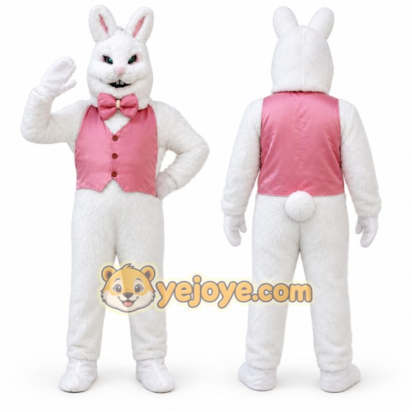 White Rabbit Mascot Costume with Custom Logo