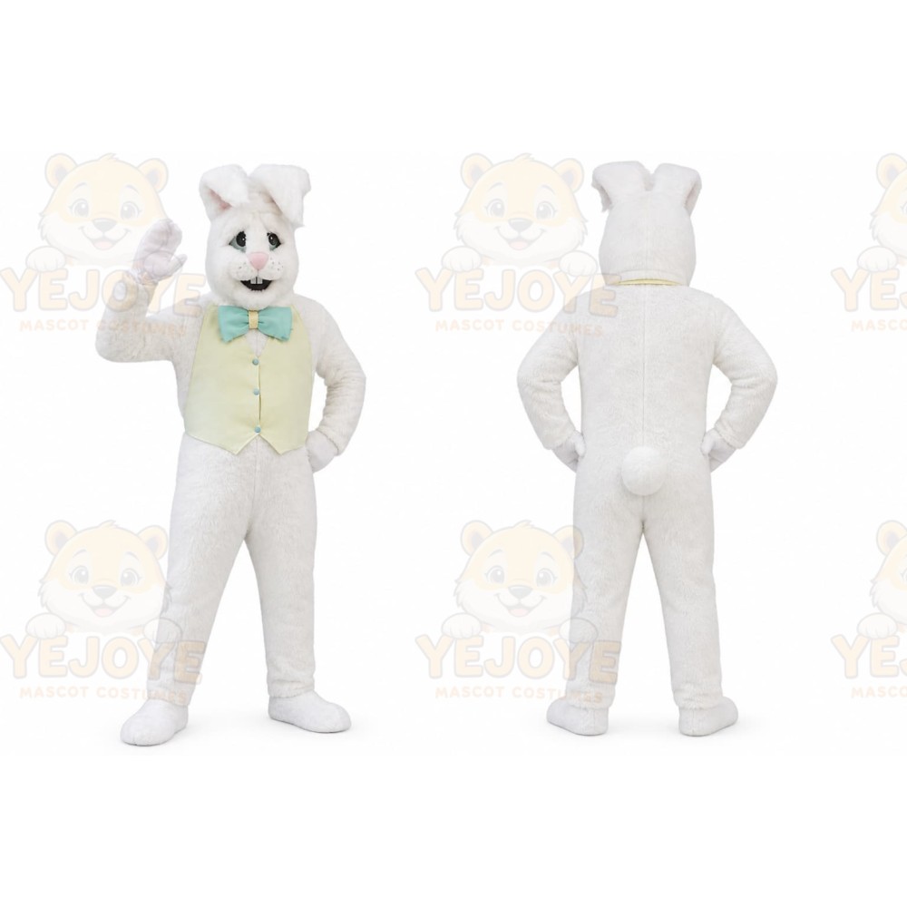 White Rabbit Mascot Costume with Custom Logo