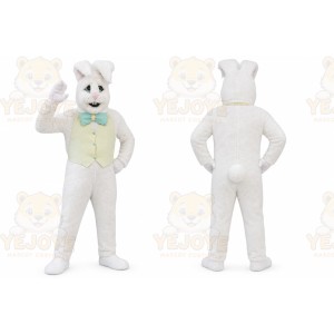 White Rabbit Mascot Costume with Custom Logo