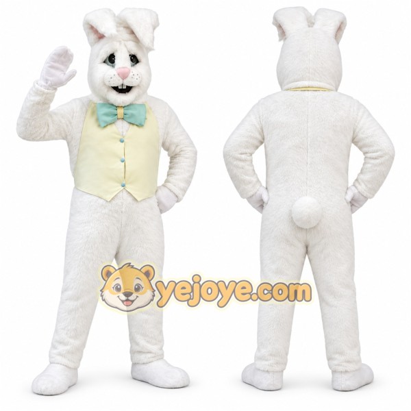 White Rabbit Mascot Costume with Custom Logo