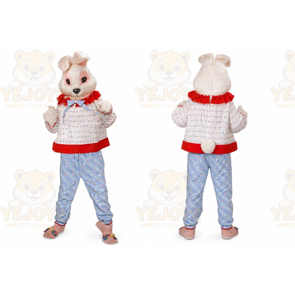 White Rabbit Mascot Costume with Custom Logo