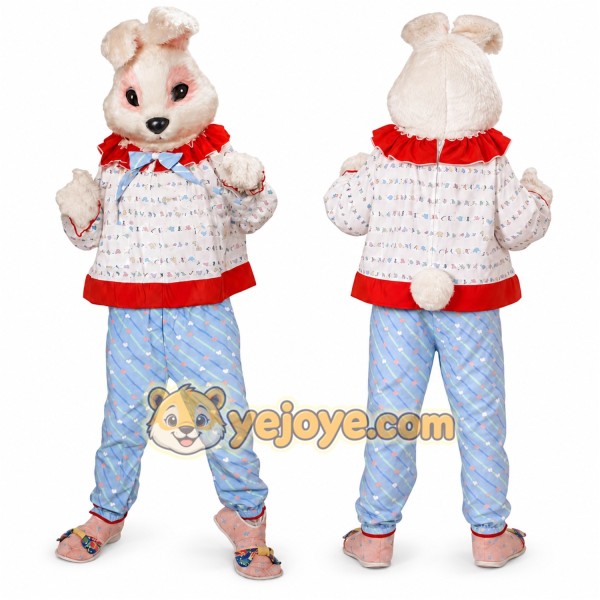 White Rabbit Mascot Costume with Custom Logo
