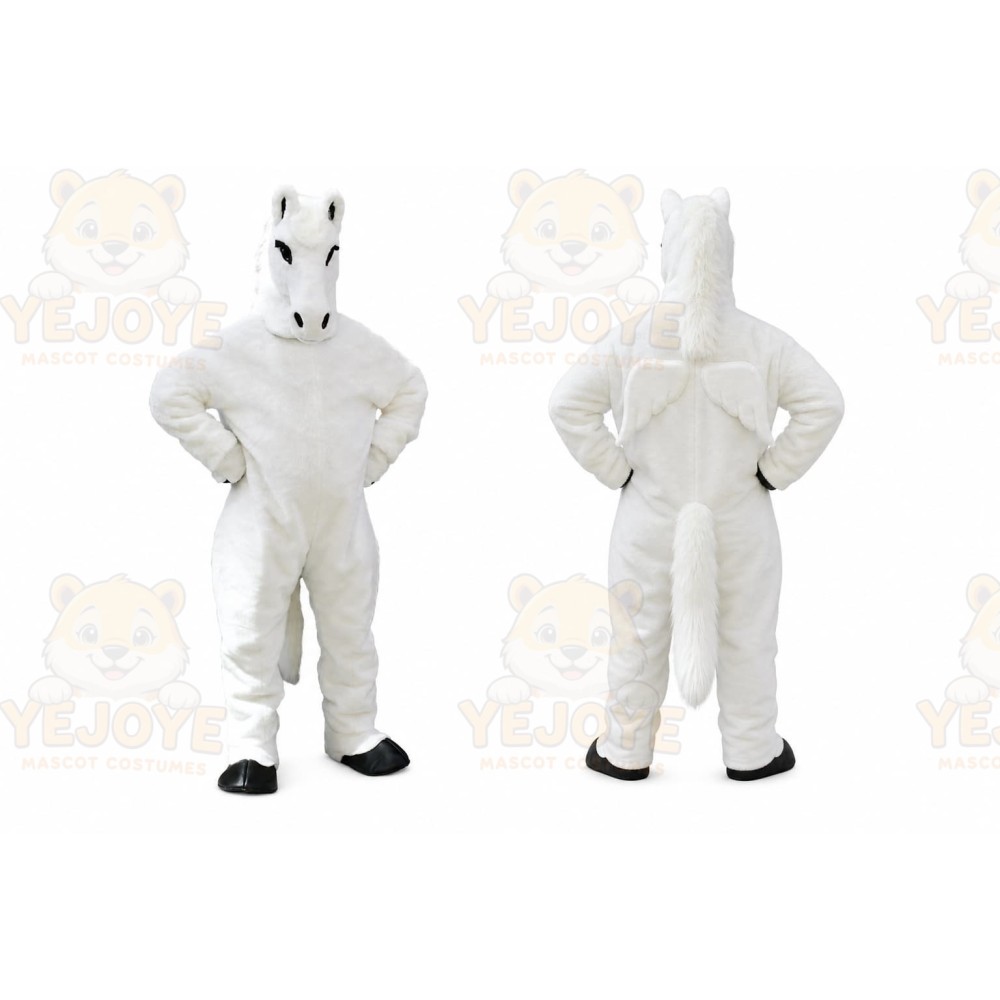 White Horse Mascot Costume with Custom Logo