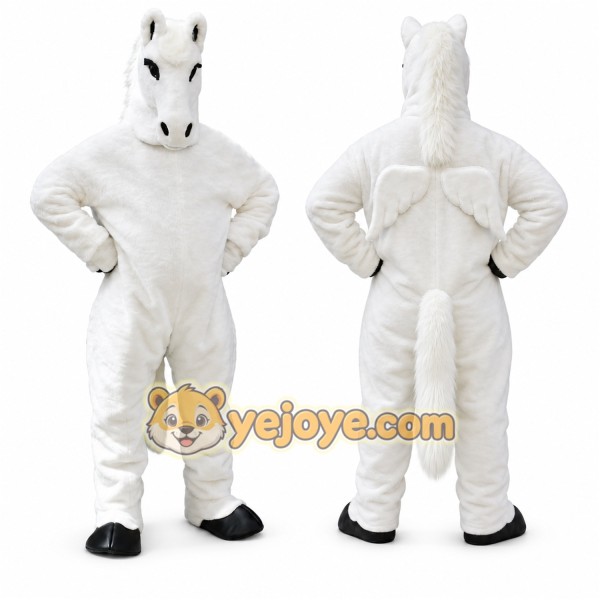 White Horse Mascot Costume with Custom Logo