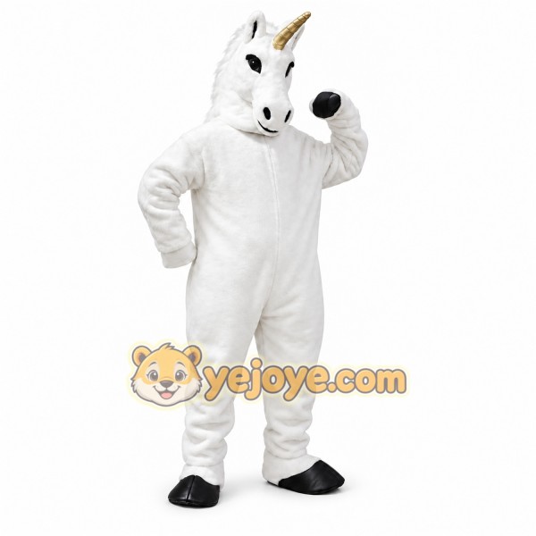 White Unicorn Mascot Costume with Custom Logo