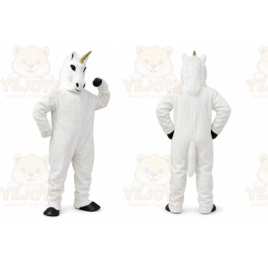 White Unicorn Mascot Costume with Custom Logo