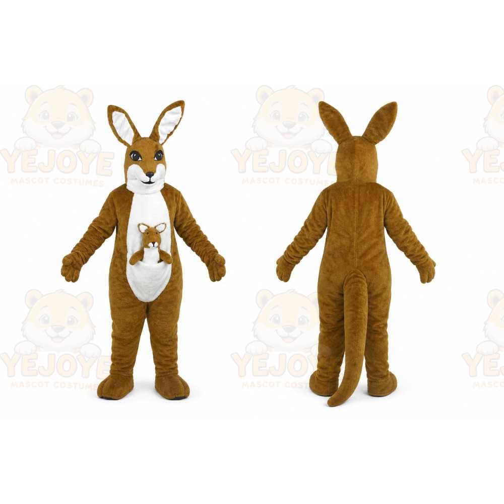 Brown Kangaroo Mascot Costume with Custom Logo