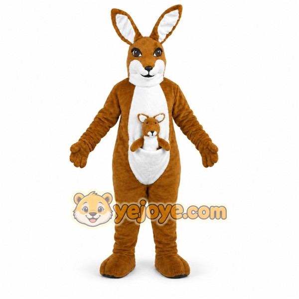 Brown Kangaroo Mascot Costume with Custom Logo