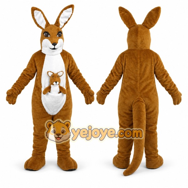 Brown Kangaroo Mascot Costume with Custom Logo