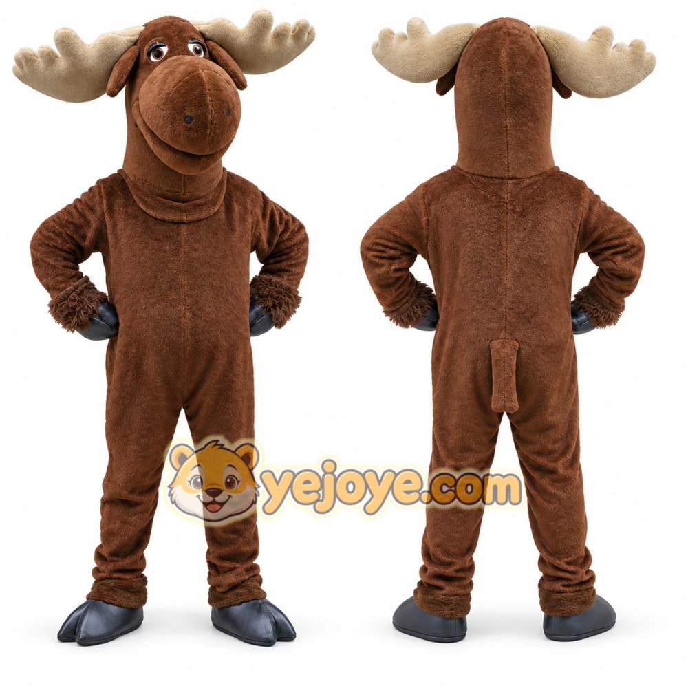 Brown Moose Mascot Costume with Custom Logo Brown Moose Mascot Costume with Custom Logo