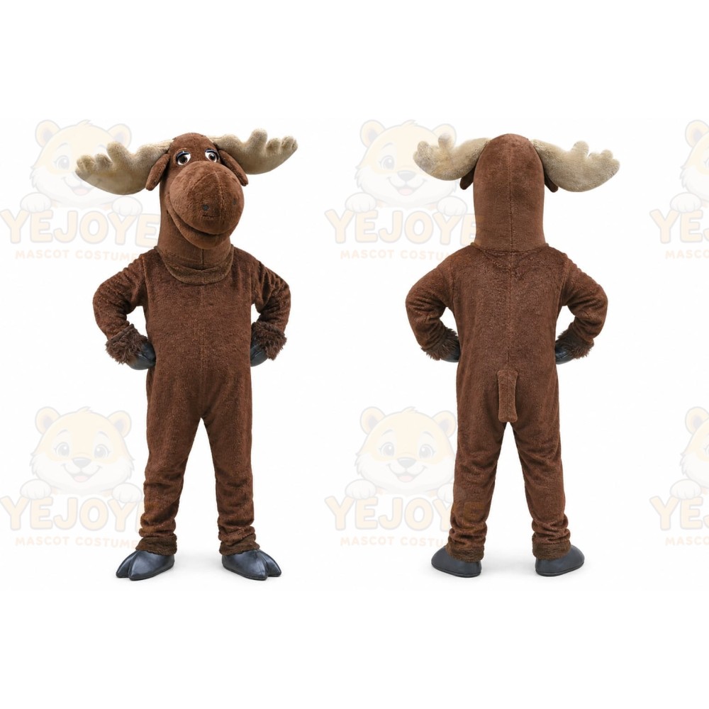 Brown Moose Mascot Costume with Custom Logo