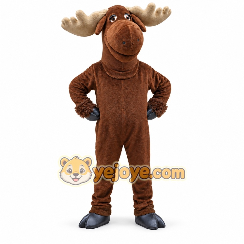 Brown Moose Mascot Costume with Custom Logo Brown Moose Mascot Costume with Custom Logo
