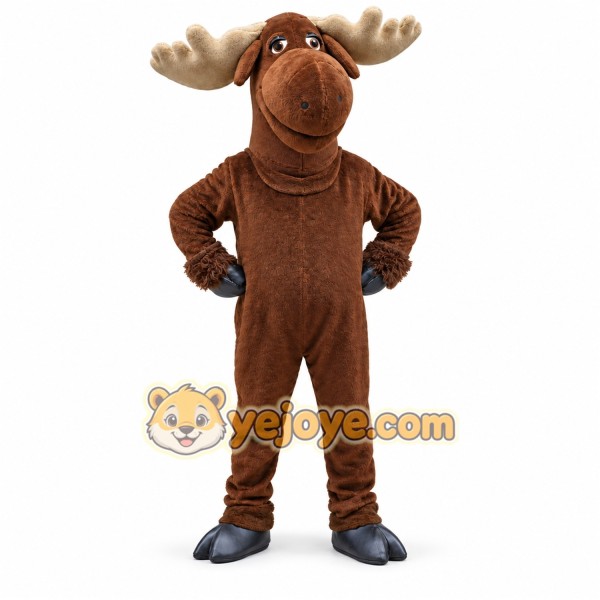 Brown Moose Mascot Costume with Custom Logo