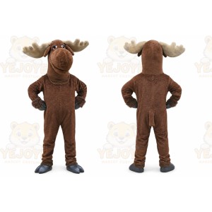 Brown Moose Mascot Costume with Custom Logo