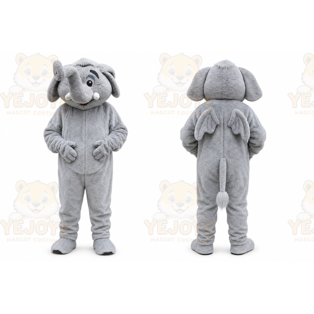 Gray Elephant Mascot Costume with Custom Logo