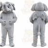 Gray Elephant Mascot Costume with Custom Logo
