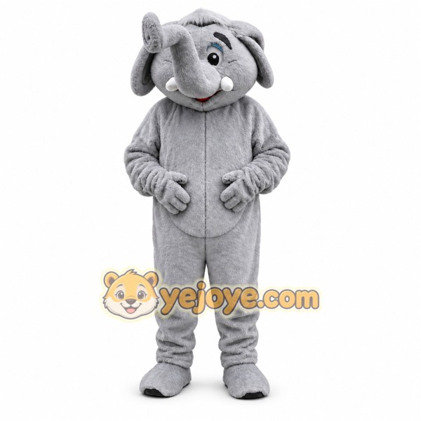 Gray Elephant Mascot Costume with Custom Logo