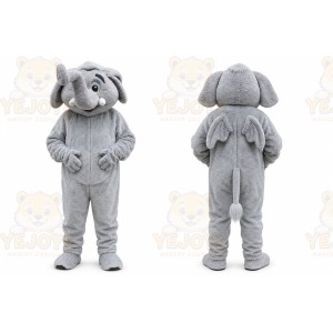 Gray Elephant Mascot Costume with Custom Logo