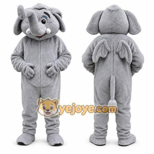 Gray Elephant Mascot Costume with Custom Logo