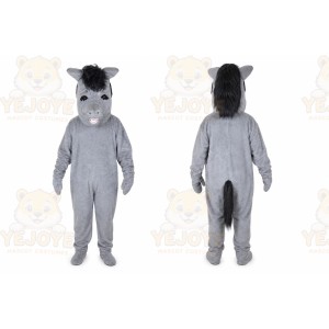 Gray Donkey Mascot Costume with Custom Logo