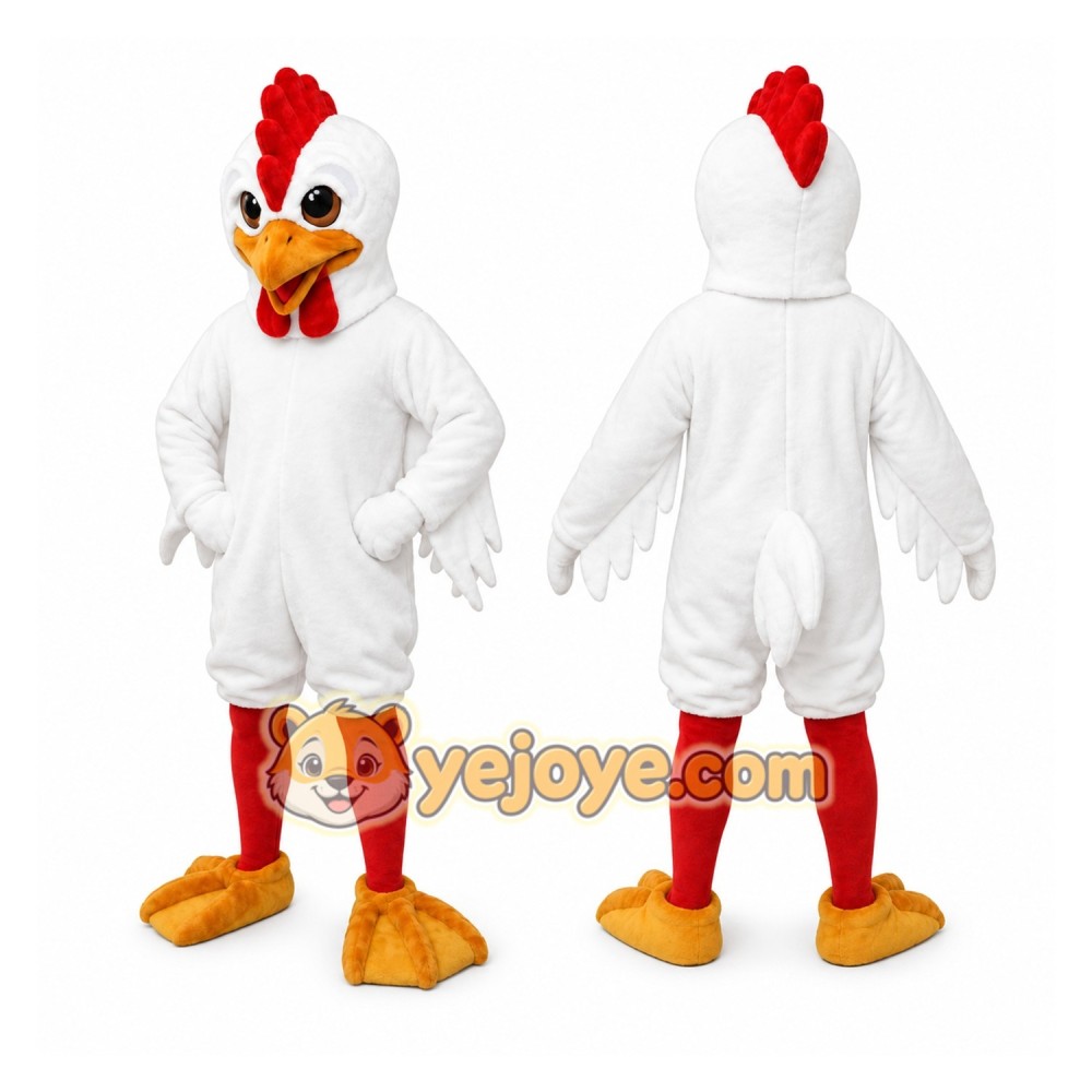 White Chicken Mascot Costume with Custom Logo White Chicken Mascot Costume with Custom Logo