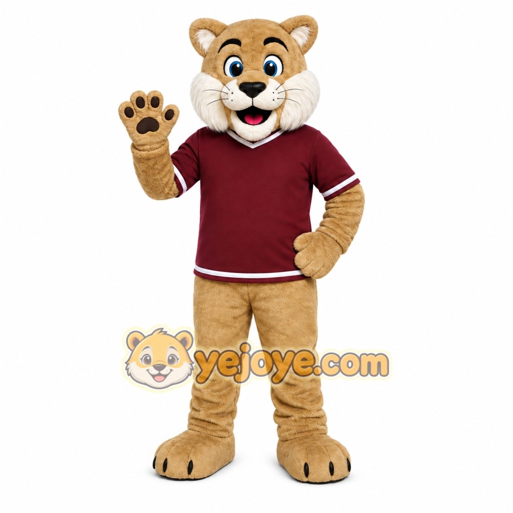 Tan Cougar Mascot Costume with Custom Logo