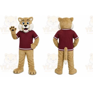 Tan Cougar Mascot Costume with Custom Logo