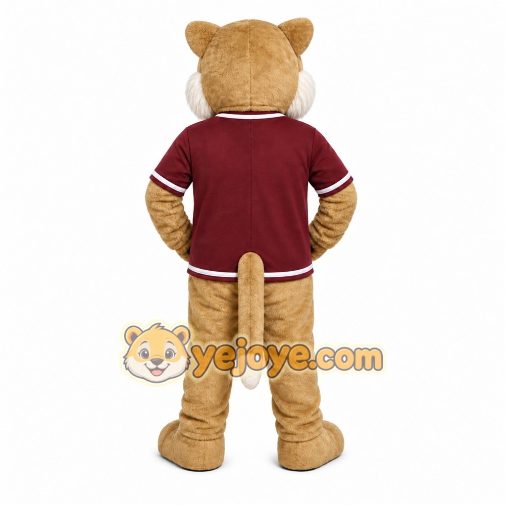 Tan Cougar Mascot Costume with Custom Logo