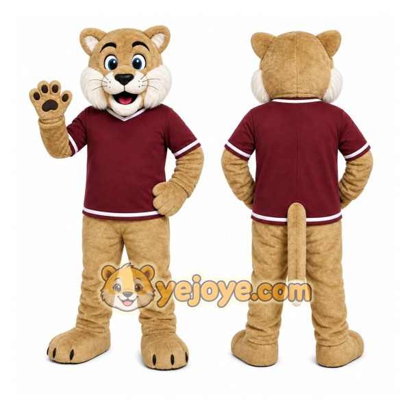 Tan Cougar Mascot Costume with Custom Logo