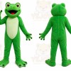 Green Frog Mascot Costume with Custom Logo