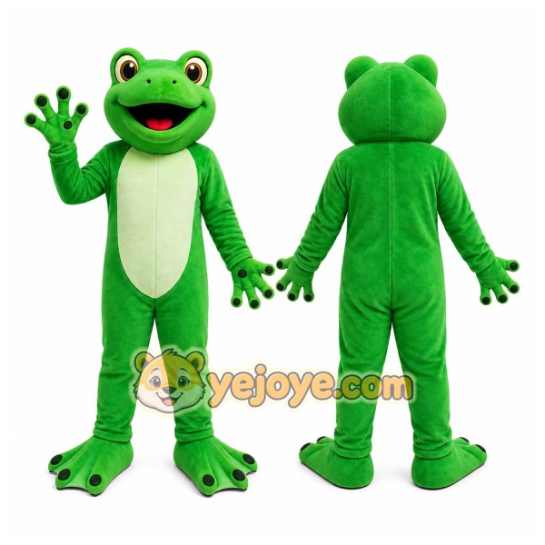 Green Frog Mascot Costume with Custom Logo