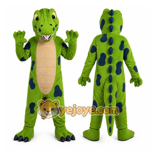 Green Dinosaur Mascot Costume with Custom Logo