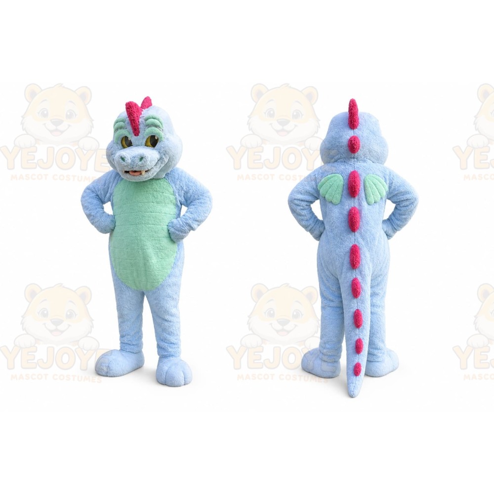 Blue Dinosaur Mascot Costume with Custom Logo