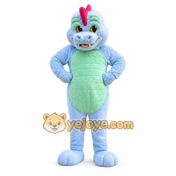 Blue Dinosaur Mascot Costume with Custom Logo