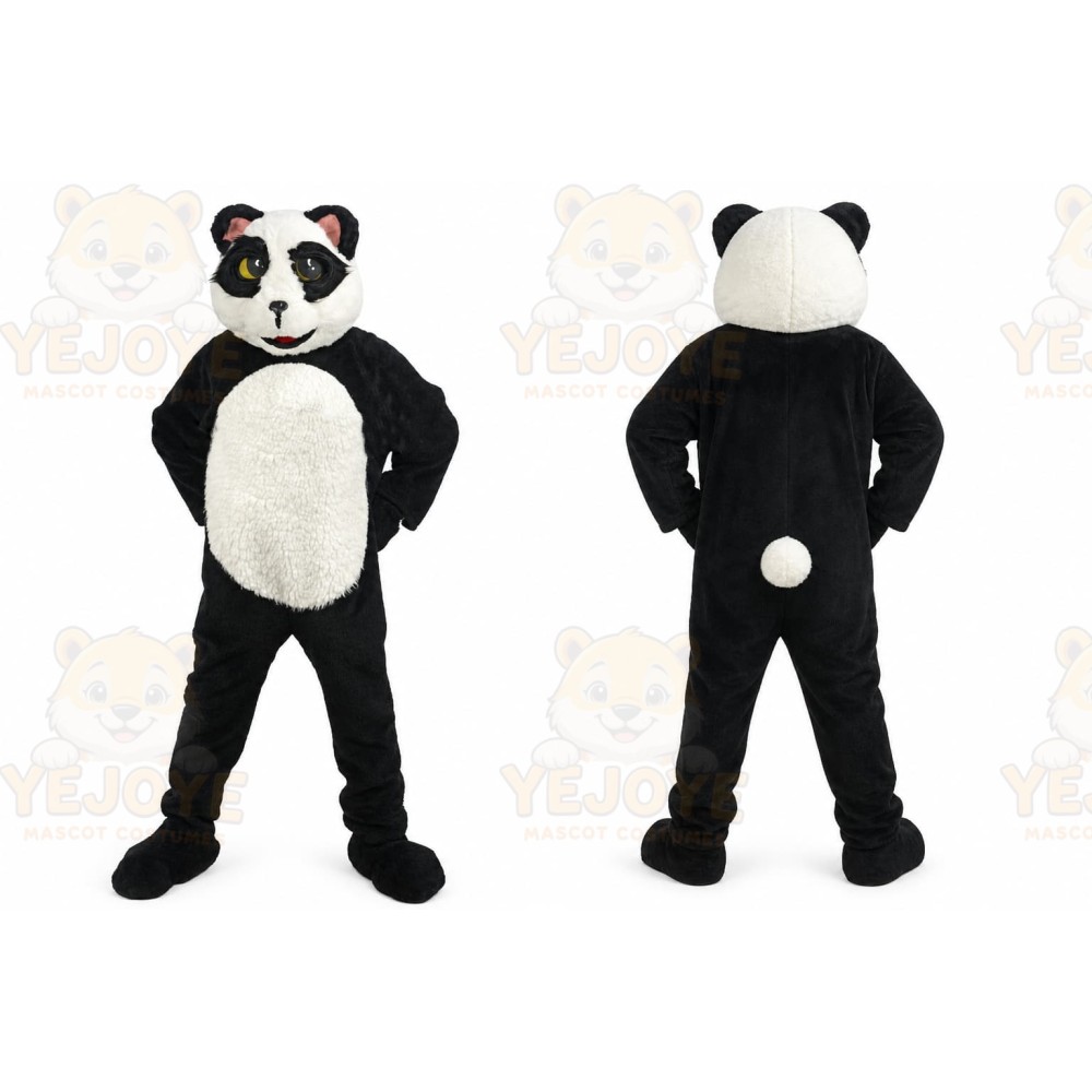 Black Panda Mascot Costume with Custom Logo