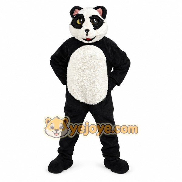 Black Panda Mascot Costume with Custom Logo